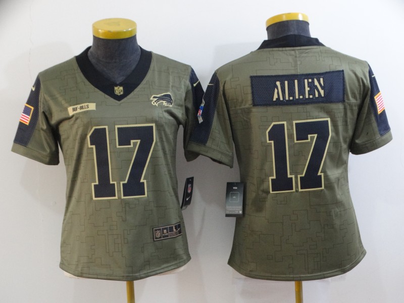 2021 Women Buffalo Bills #17 Allen Nike Olive Salute To Service Limited NFL jersey->women nfl jersey->Women Jersey